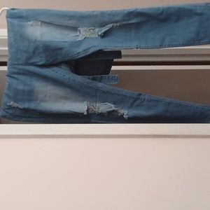 Denim Distressed Overalls NWOT